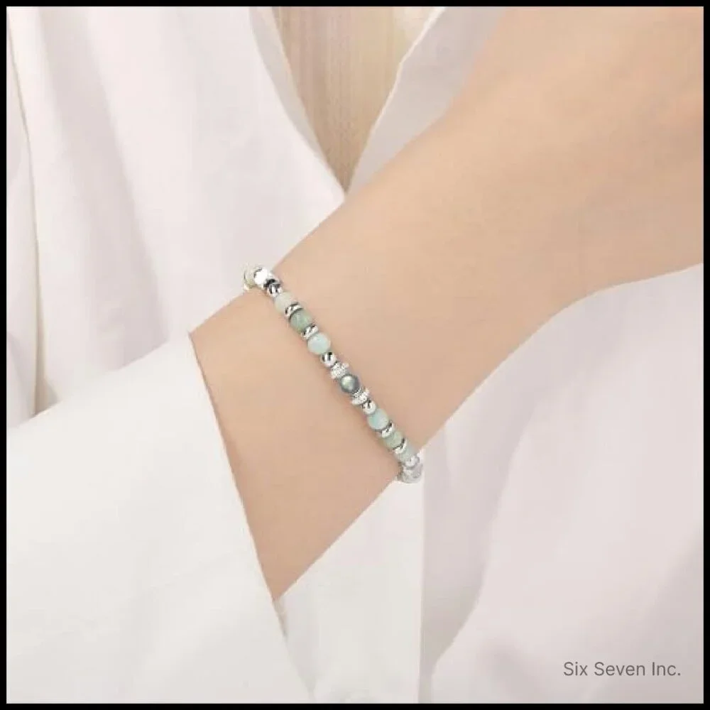 Moonstone Amazonite Stainless Steel Bead Bracelet Adjustable Chic Minimal